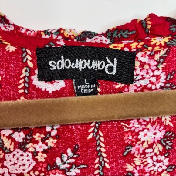 Raindrops Women’s Large Floral Sleeveless Red Dress Sundress Mini Ruffle - Picture 2 of 9